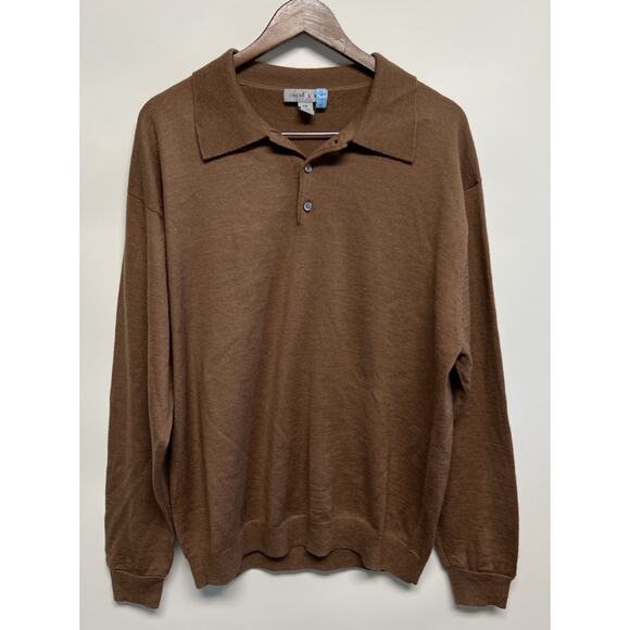 Mens Merino Wool Blend Sweater XXL Mocha Brown Polo Preppy Classic Minimalist - Picture 1 of 12